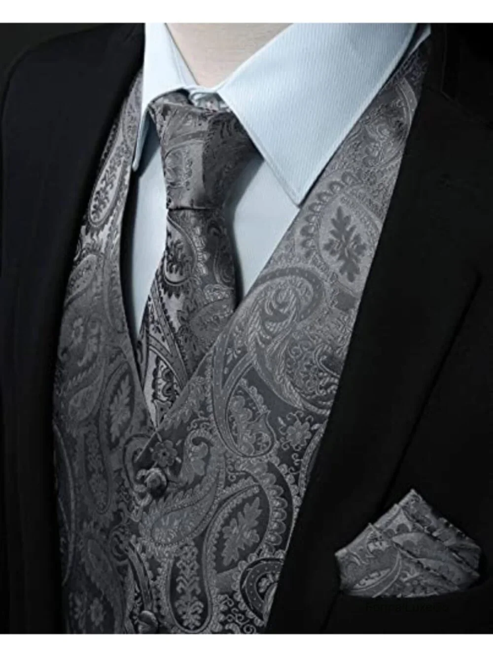 Men's 3pc Paisley Suit Vest Set with Tie & Pocket Square, V-Neck Waistcoat